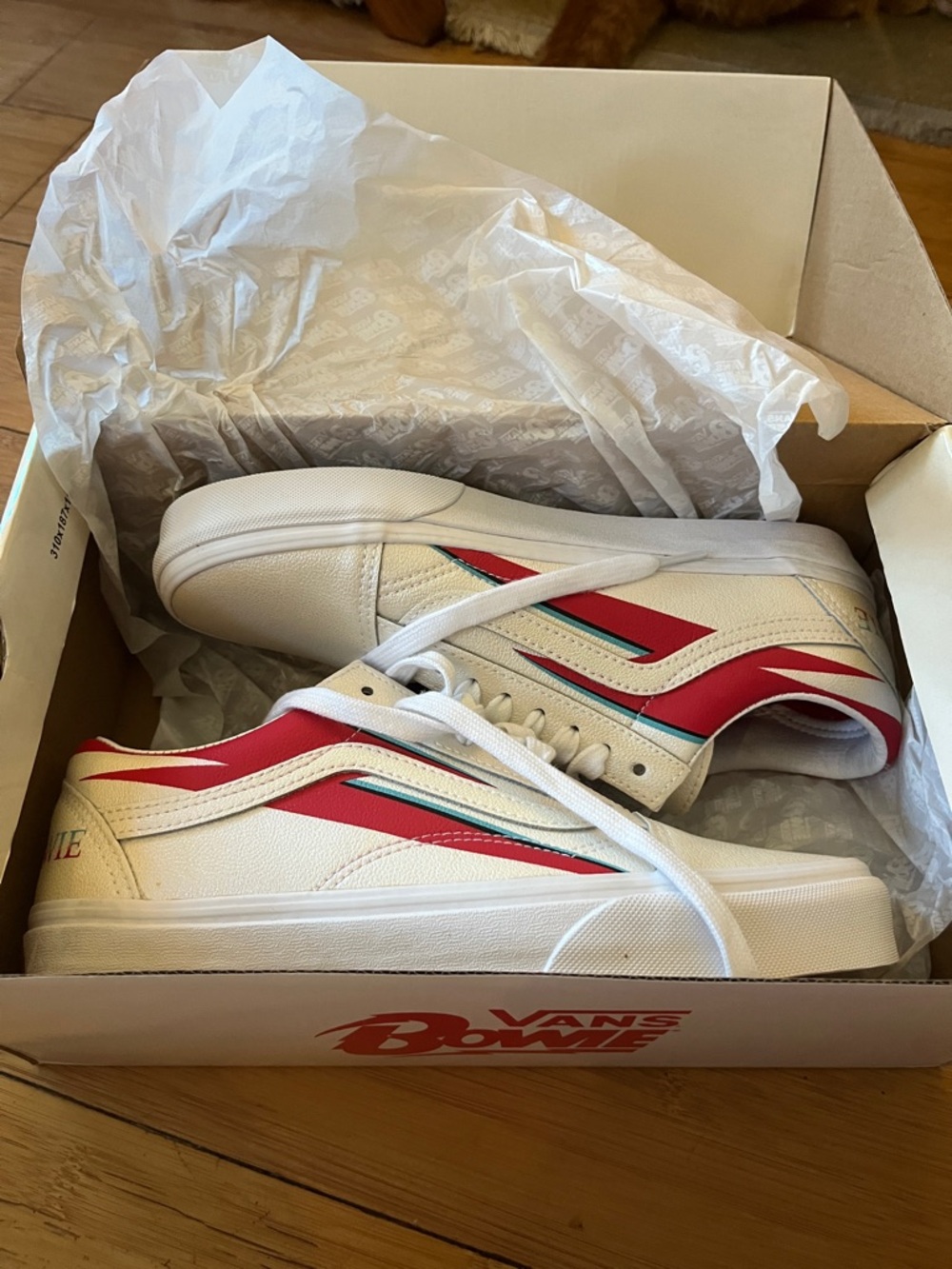 Vans Bowie Leather Sneakers with Red & Teal lightning bolt Aladdin Sane